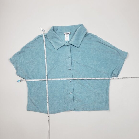 Andie The Cropped Button Up Sz Small Cabana Blue Terry Cloth Lounge & Resort Top - Picture 6 of 16